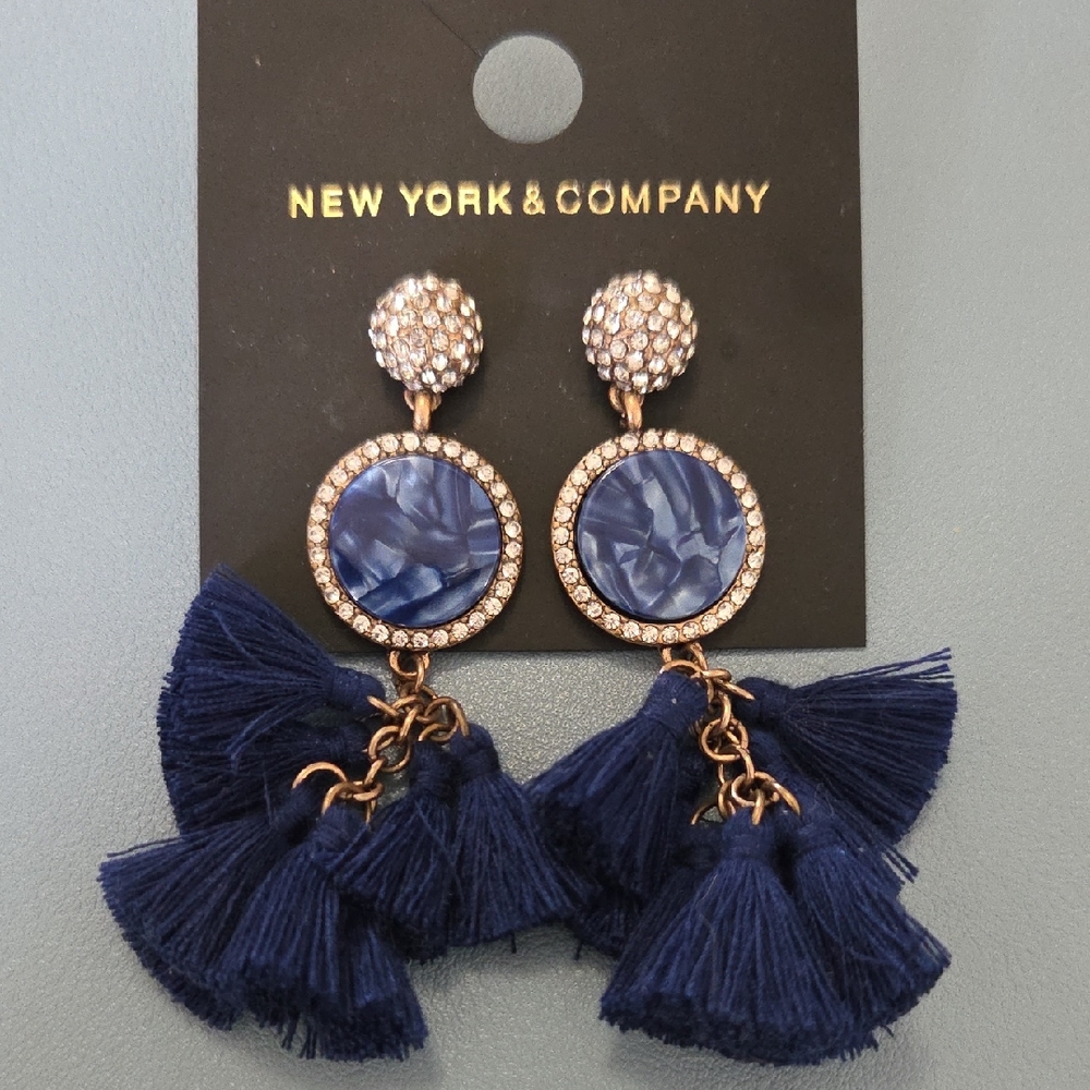 New York & Company Navy Tassel Earrings